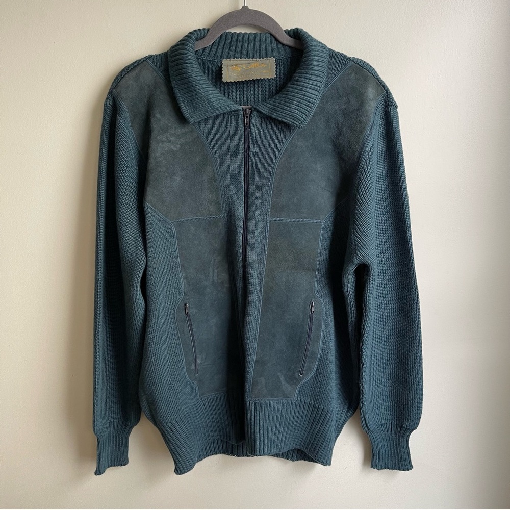 Vintage NWOT Mens Suede Wool Blend Knit Jacket Shacket Blue Zip Italy Large